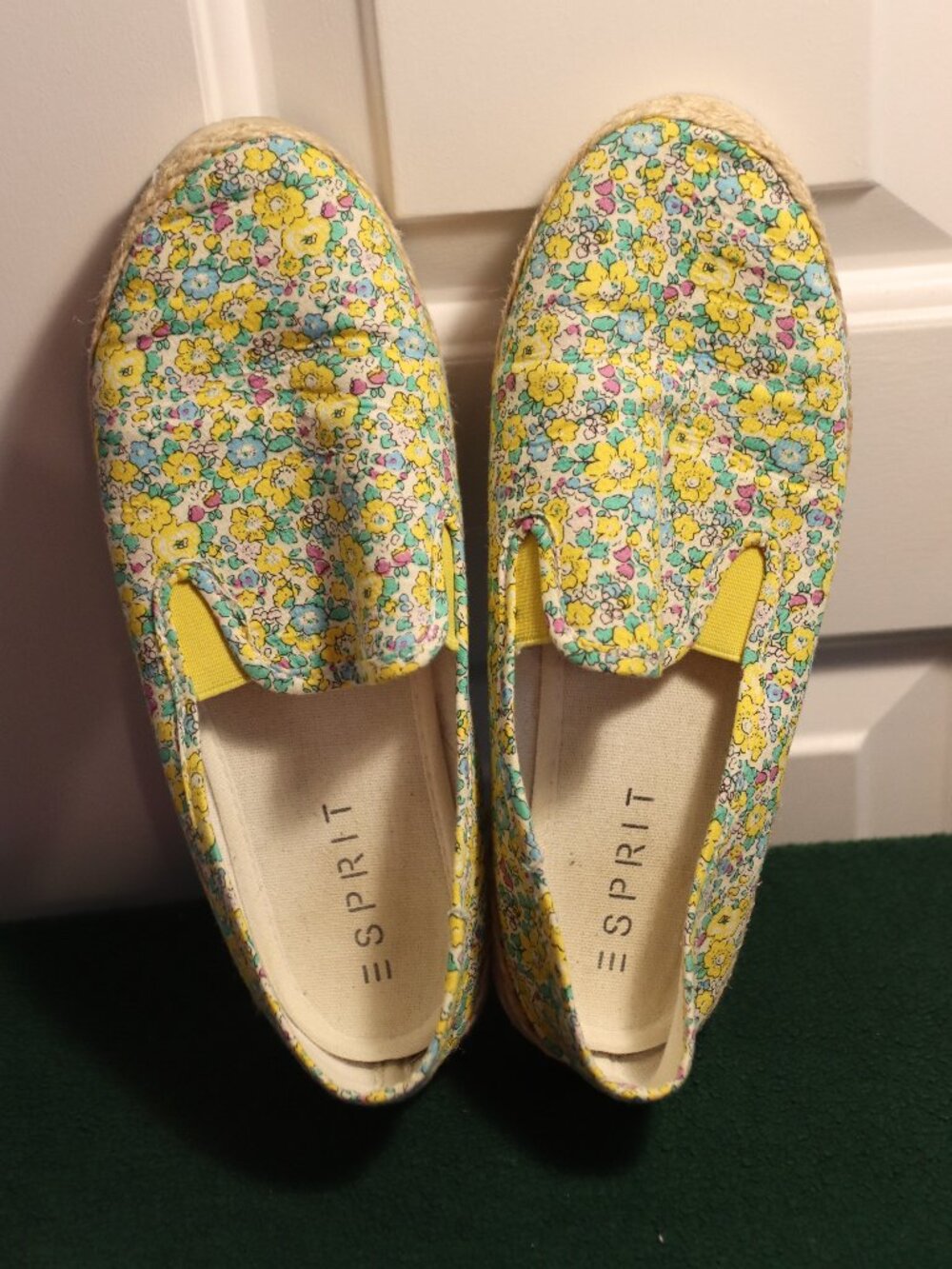 Espirit Emilia Women's Expadrille Slip-ons Yellow/Green Floral Canvas Jute Sz 9
